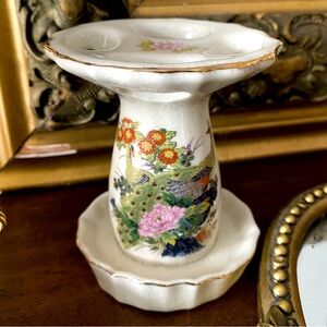 Japanese Porcelain Peacock and Flowers Toothbrush Holder Vintage and Unique!
